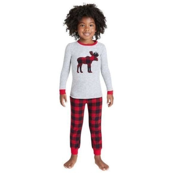 NWT Eddie Bauer with a plaid Moose Pajama Set Boys Girls Unisex 3T - Picture 6 of 10